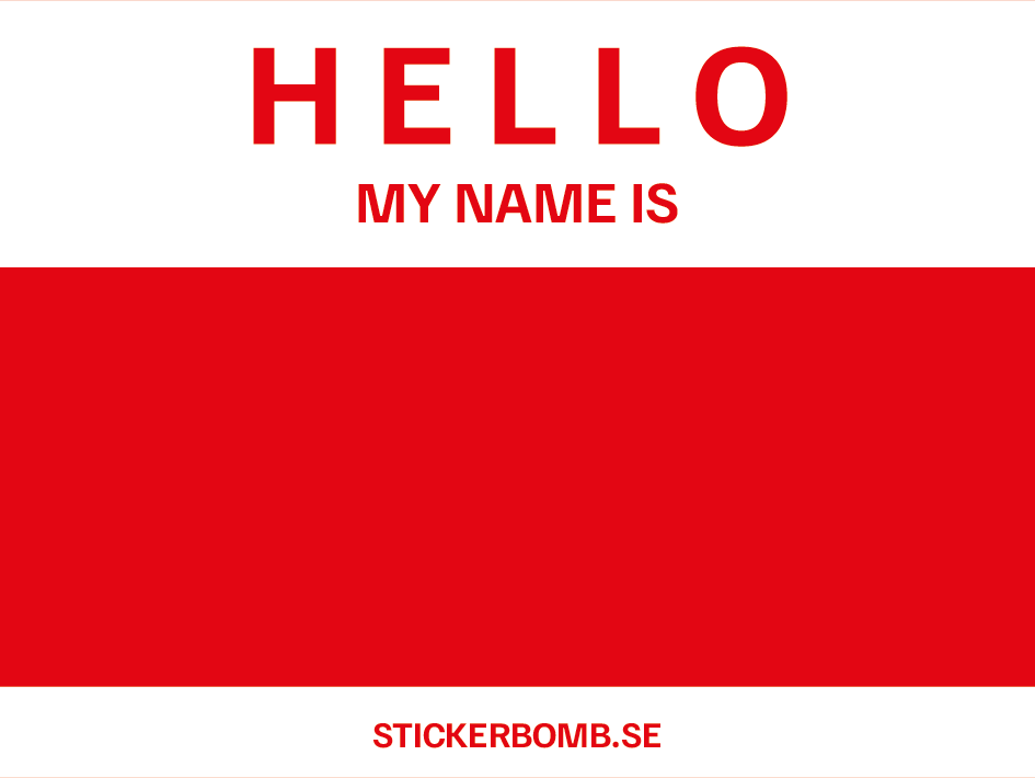 Hello My Name Is Vit/Röd - 8 x 6 cm
