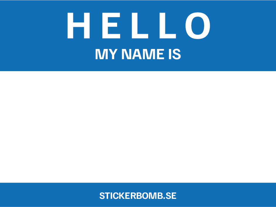Hello My Name Is Blå/Vit - 8 x 6 cm