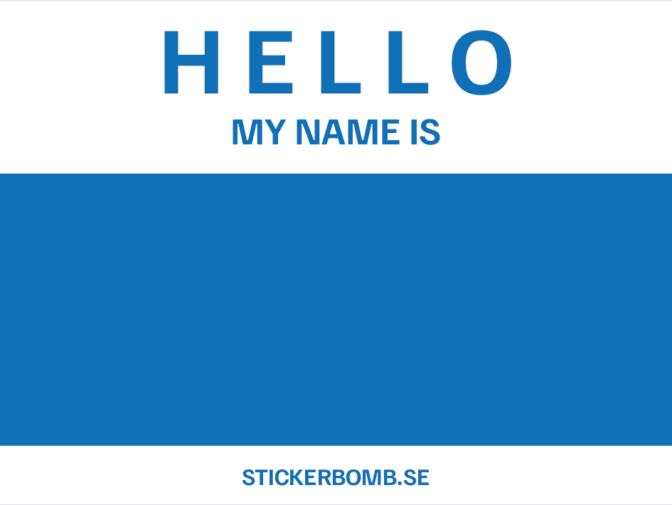 Hello My Name Is Vit/Blå - 8 x 6 cm